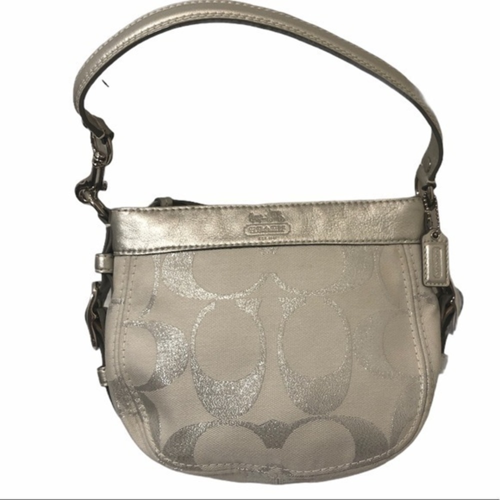 Coach white silver signature metallic mini bag